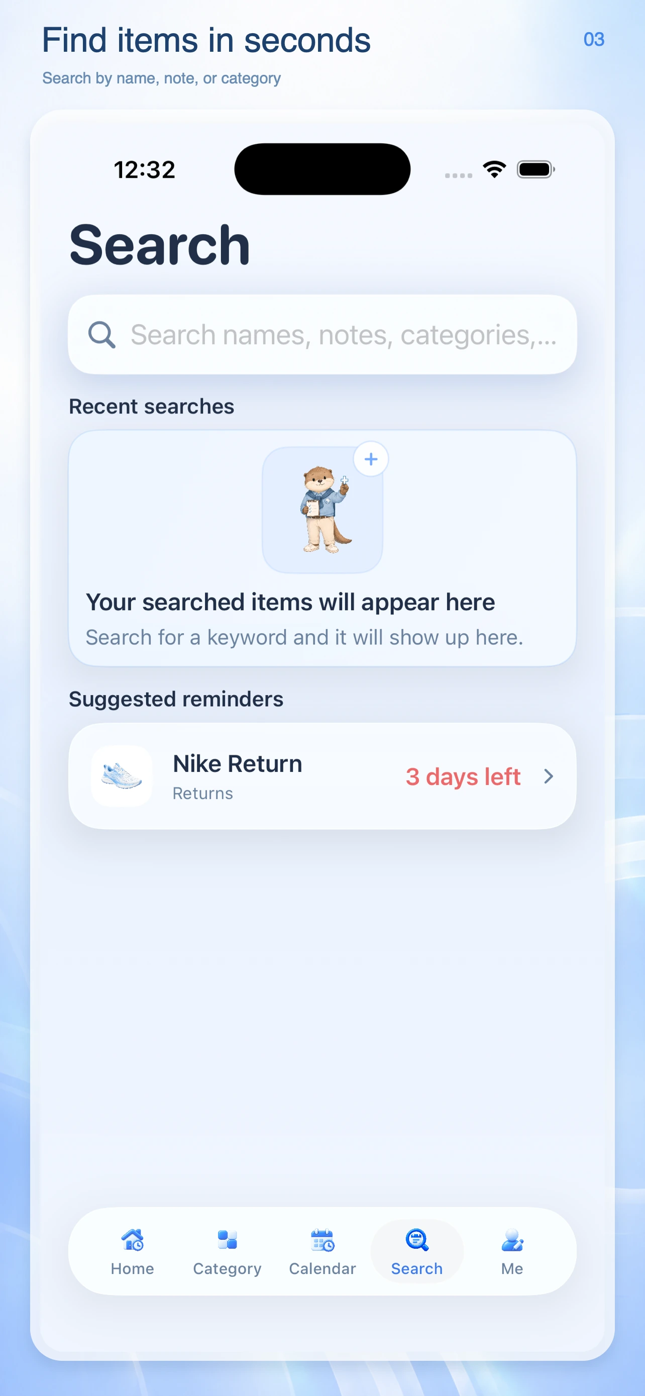 HowLong search screen with suggested reminders.