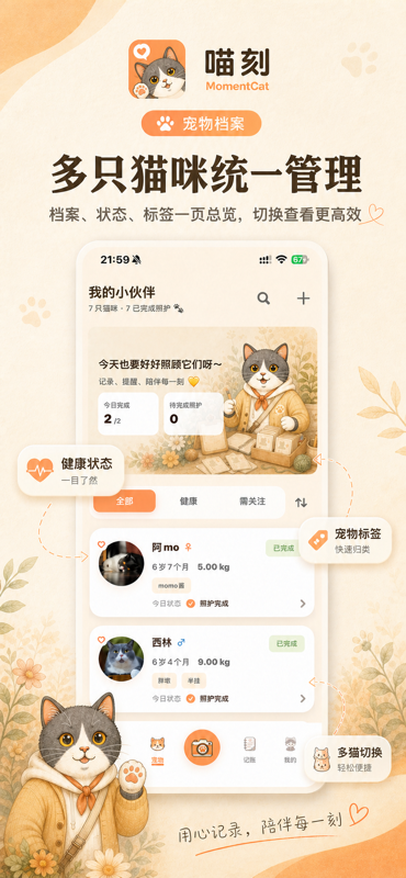 喵刻多猫档案列表截图。
